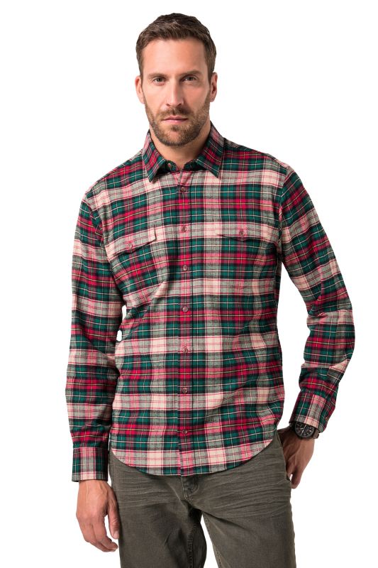 Chemise JP 1880 en flanelle à carreaux, manches longues et col Kent, coupe Modern Fit - jusqu'au 8&nbsp;XL