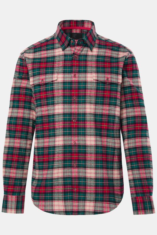Chemise JP 1880 en flanelle à carreaux, manches longues et col Kent, coupe Modern Fit - jusqu'au 8&nbsp;XL