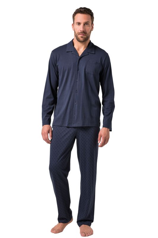 Pyjama JP 1880 deux pièces, motif minimaliste, T-shirt manches longues à boutonner, collection Homewear – jusqu'au 8&nbsp;XL