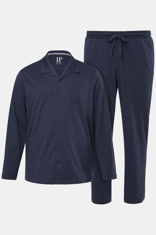 Pyjama JP 1880 deux pièces, motif minimaliste, T-shirt manches longues à boutonner, collection Homewear – jusqu'au 8&nbsp;XL
