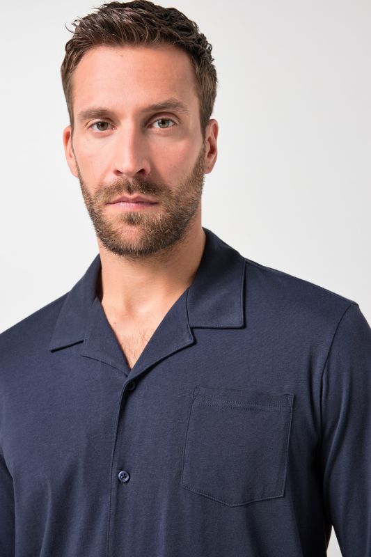 Pyjama JP 1880 deux pièces, motif minimaliste, T-shirt manches longues à boutonner, collection Homewear – jusqu'au 8&nbsp;XL