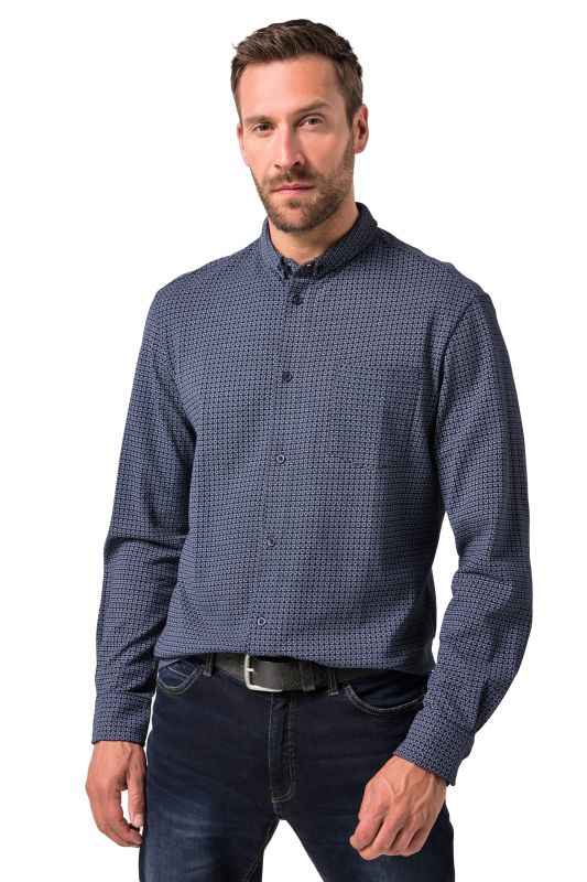 Chemise JP 1880 coupe Modern Fit, tissu piqué dans un imprimé all-over (intégral), manches longues et col à pointes boutonnées (petits boutons) - jusqu'au 8 XL