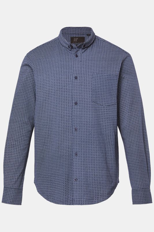 Chemise JP 1880 coupe Modern Fit, tissu piqué dans un imprimé all-over (intégral), manches longues et col à pointes boutonnées (petits boutons) - jusqu'au 8 XL
