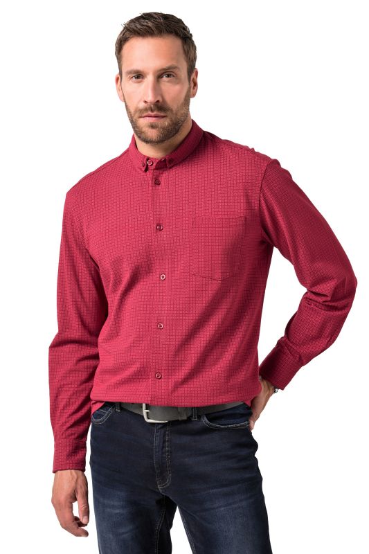 Chemise JP 1880 coupe Modern Fit, tissu piqué dans un imprimé all-over (intégral), manches longues et col à pointes boutonnées (petits boutons) - jusqu'au 8 XL