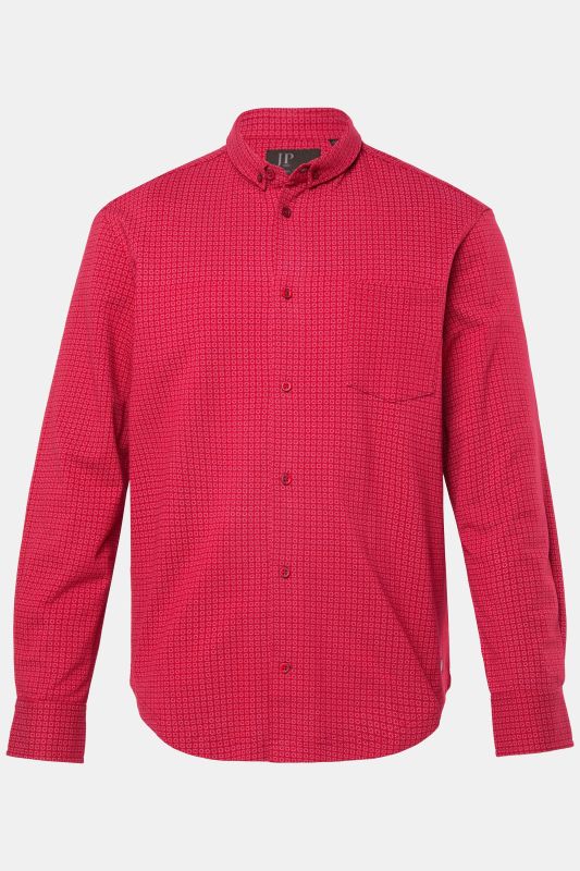 Chemise JP 1880 coupe Modern Fit, tissu piqué dans un imprimé all-over (intégral), manches longues et col à pointes boutonnées (petits boutons) - jusqu'au 8 XL