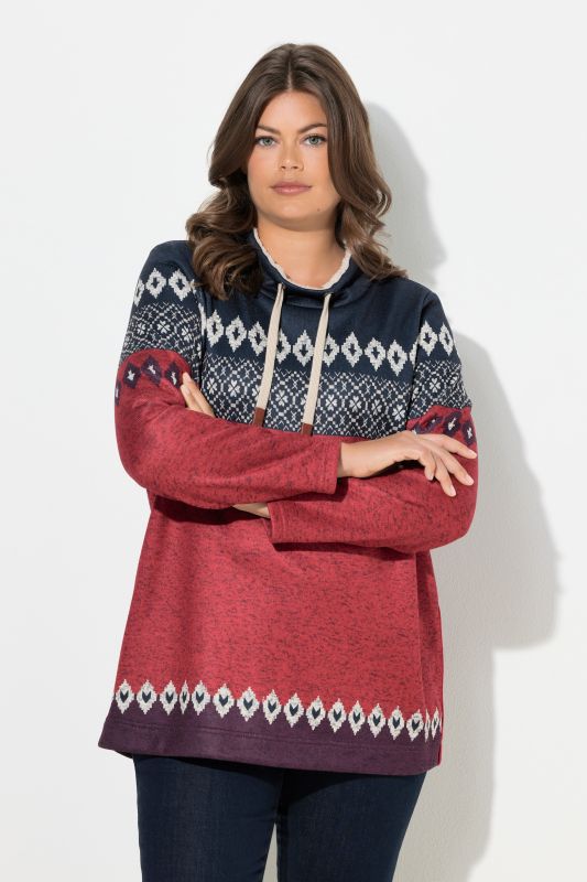 Sweat long, motif norvégien. Manches longues, col montant