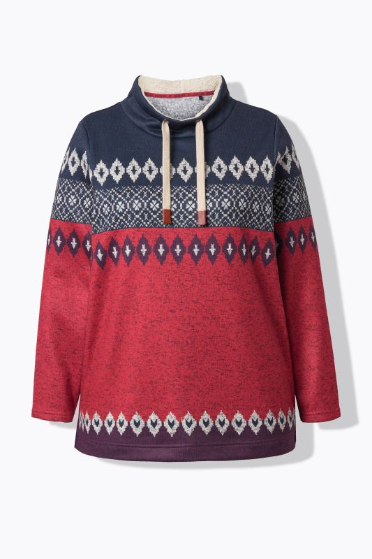 Sweat long, motif norvégien. Manches longues, col montant