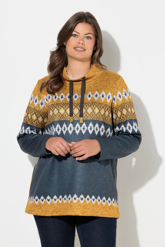 Sweat long, motif norvégien. Manches longues, col montant