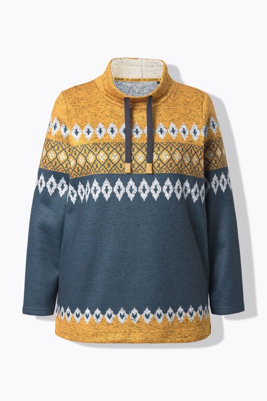 Sweat long, motif norvégien. Manches longues, col montant