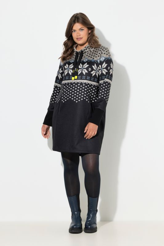 Robe en maille polaire, motif norvégien. Manches longues et col montant