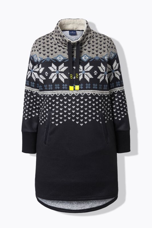 Robe en maille polaire, motif norvégien. Manches longues et col montant