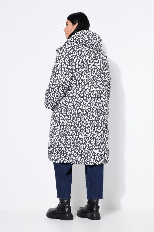 Manteau matelassé motif léopard, capuche et fermeture zippée à double sens