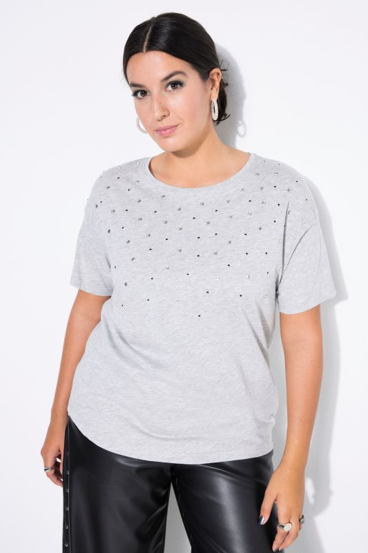 T-shirt décolleté rond, petites pierres fantaisie