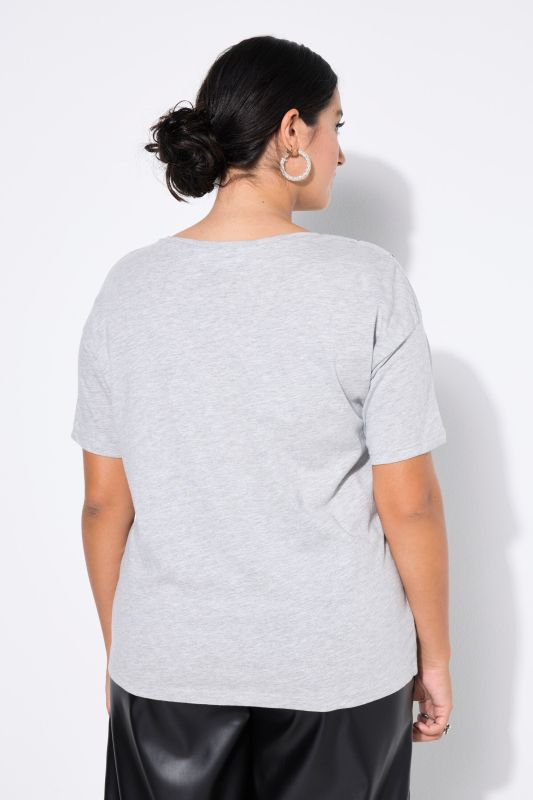 T-shirt décolleté rond, petites pierres fantaisie