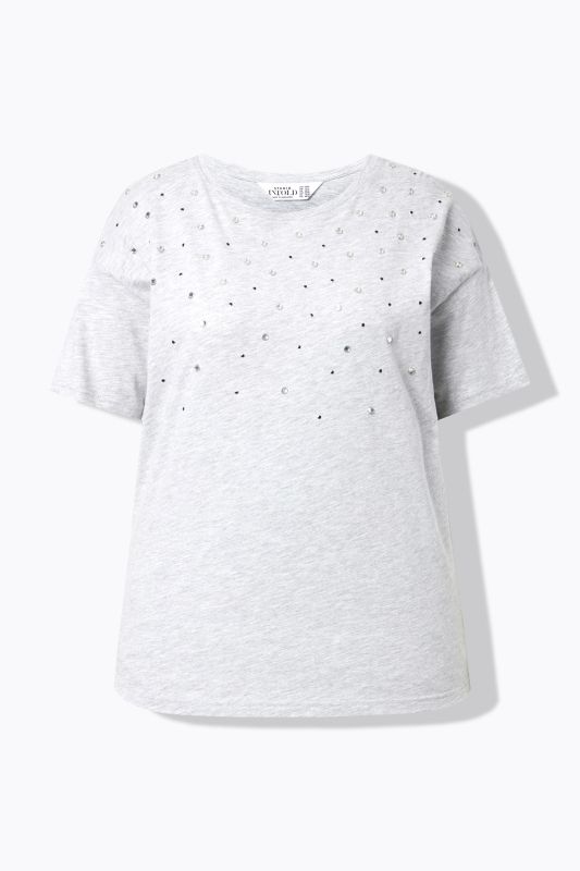 T-shirt décolleté rond, petites pierres fantaisie