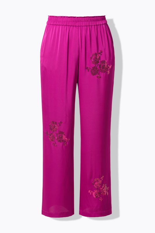 Pantalon coupe Wide Legs, fleur pailletée