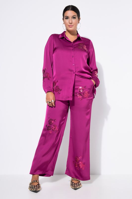 Pantalon coupe Wide Legs, fleur pailletée