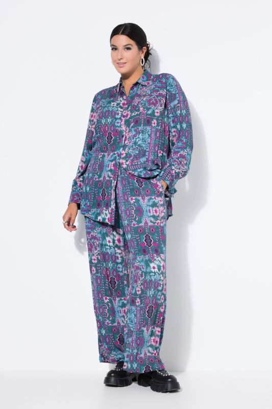 Pantalon coupe Wide Legs, tissu crêpe et imprimé à fleurs