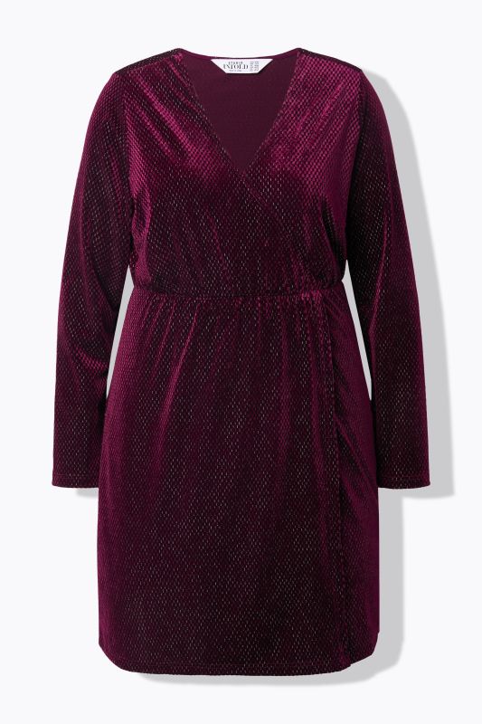 Robe en velours aspect scintillant, esprit cache-cœur, manches longues