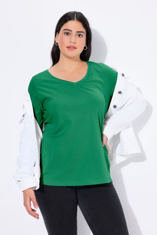 T-shirt Coupe Slim Fit, décolleté en V et manches longues