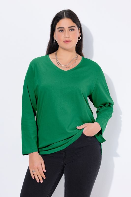T-shirt coupe Relaxed Fit, décolleté en V et manches longues