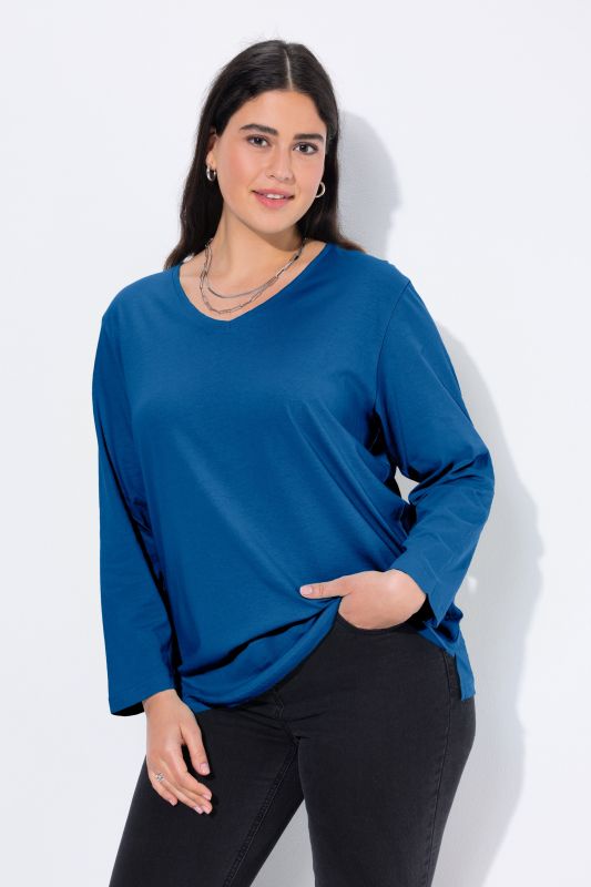 T-shirt coupe Relaxed Fit, décolleté en V et manches longues