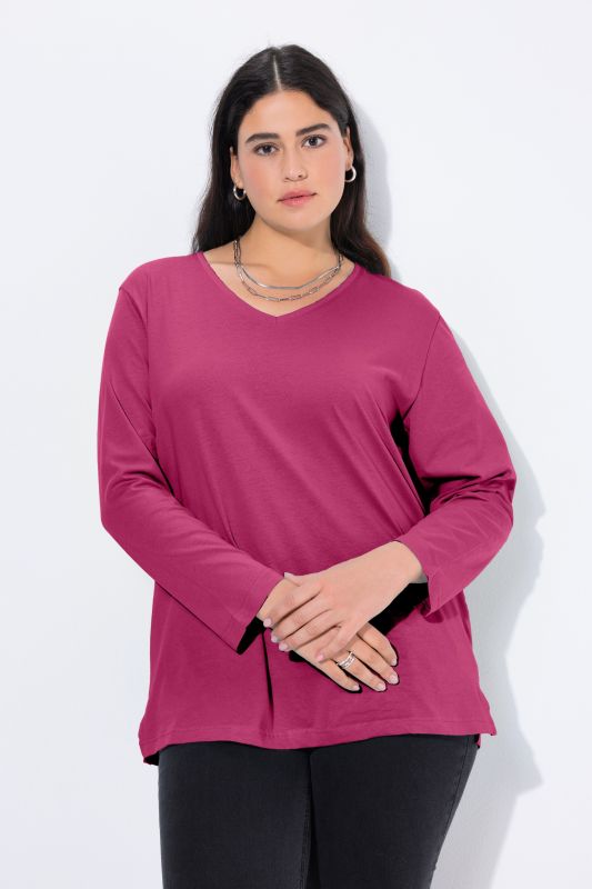 T-shirt coupe Relaxed Fit, décolleté en V et manches longues