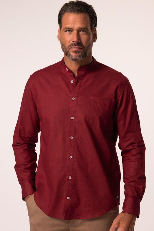 Chemise en lin mélangé. Manches longues et col officier - coupe Modern Fit