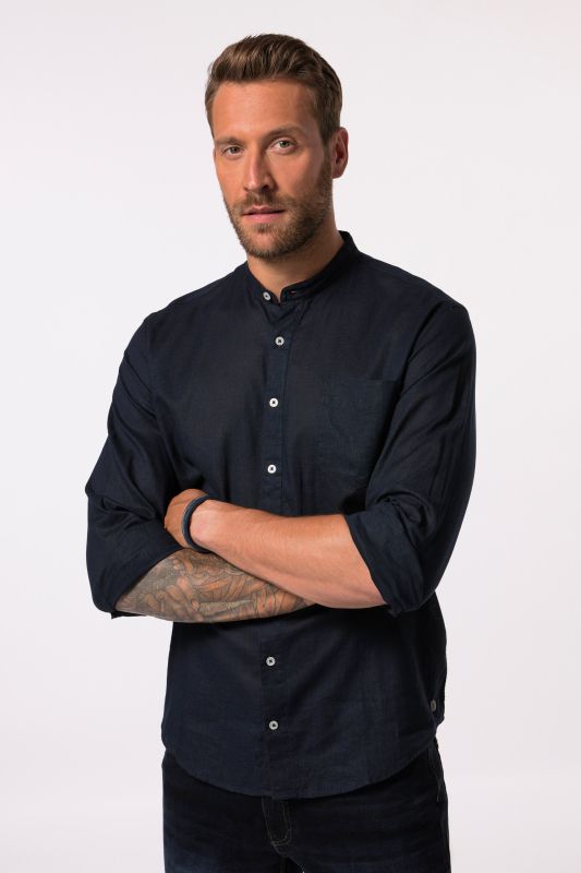 Chemise en lin mélangé. Manches longues et col officier - coupe Modern Fit