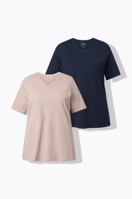 T-shirts en coton bio. Col en V et manches courtes. Lot de 2