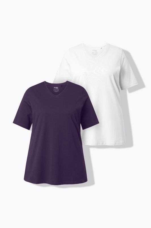 T-shirts en coton bio. Col en V et manches courtes. Lot de 2