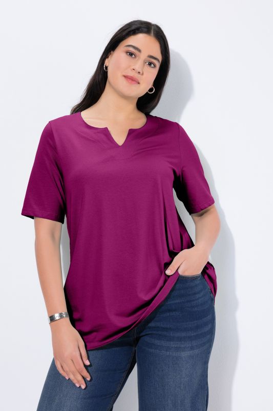 T-shirt manches courtes et col tunisien, coupe évasée