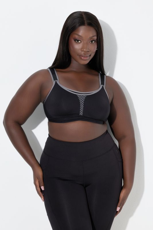 Soutien-gorge de sport, sans armatures. En microfibre avec empiècement en maille - bonnet C-D