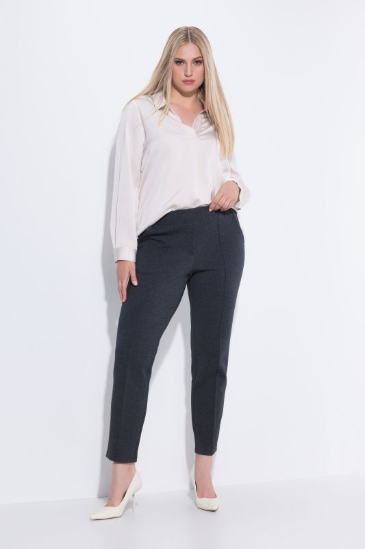 Pantalon point de Rome, jambe carotte. Taille élastique, plis fantaisie