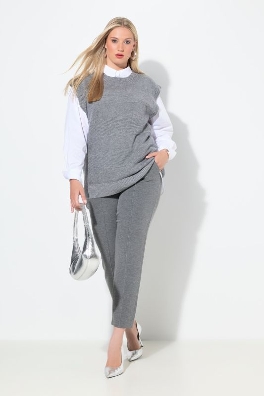 Pantalon point de Rome, jambe carotte. Taille élastique, plis fantaisie