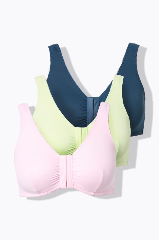 Brassières en microfibre, lot de 3. Fermeture sur le devant
