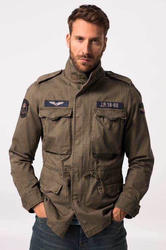 Veste de treillis en coton, écussons, style vintage - jusqu'au 8 XL