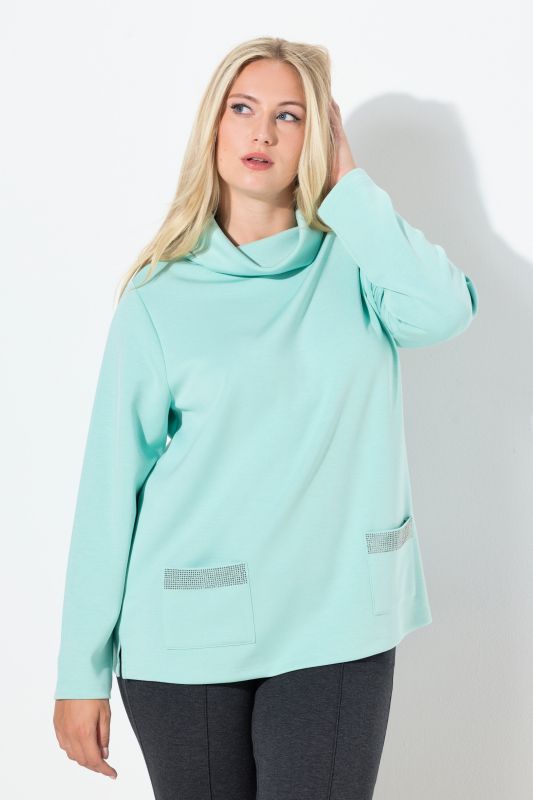 Sweat-shirt à col montant et manches longues, coupe boxy, strass sur les poches