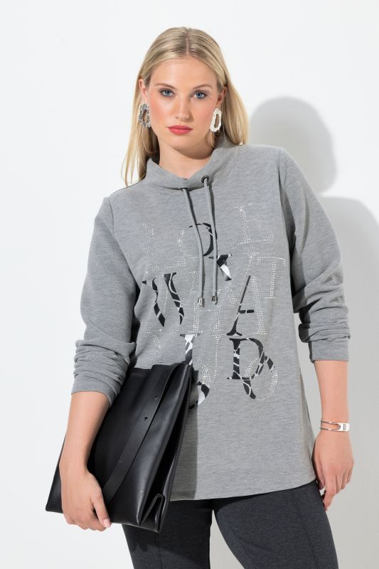 Sweat-shirt avec strass fantaisie, encolure bateau et manches longues
