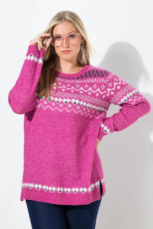 Pull norvégien à col rond et manches longues, maille douce et confortable