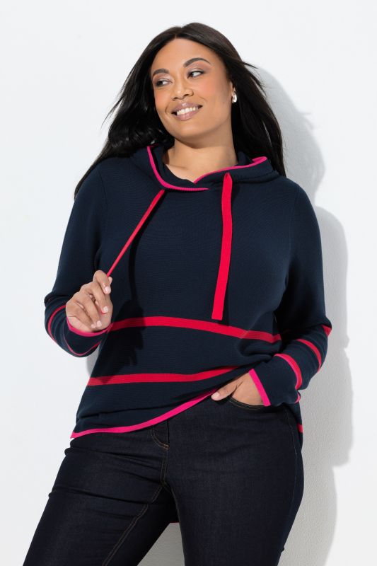 Pull à capuche rayé, manches longues et touches de couleur