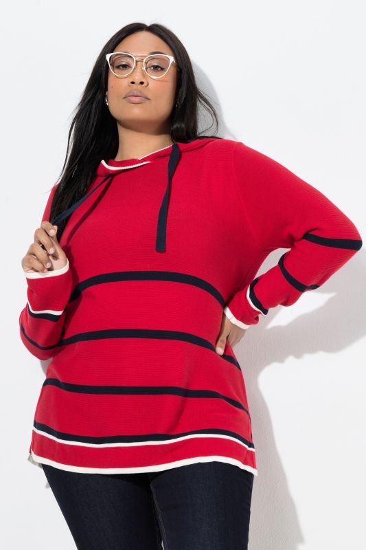 Pull à capuche rayé, manches longues et touches de couleur