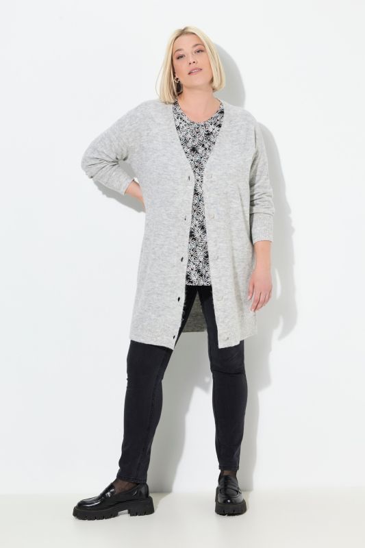 Cardigan col en V et patte de boutonnage, coupe Boxy