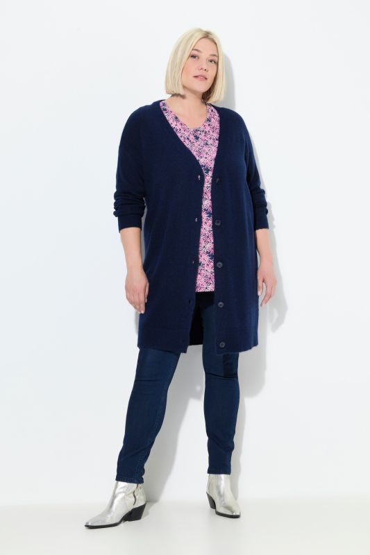 Cardigan col en V et patte de boutonnage, coupe Boxy