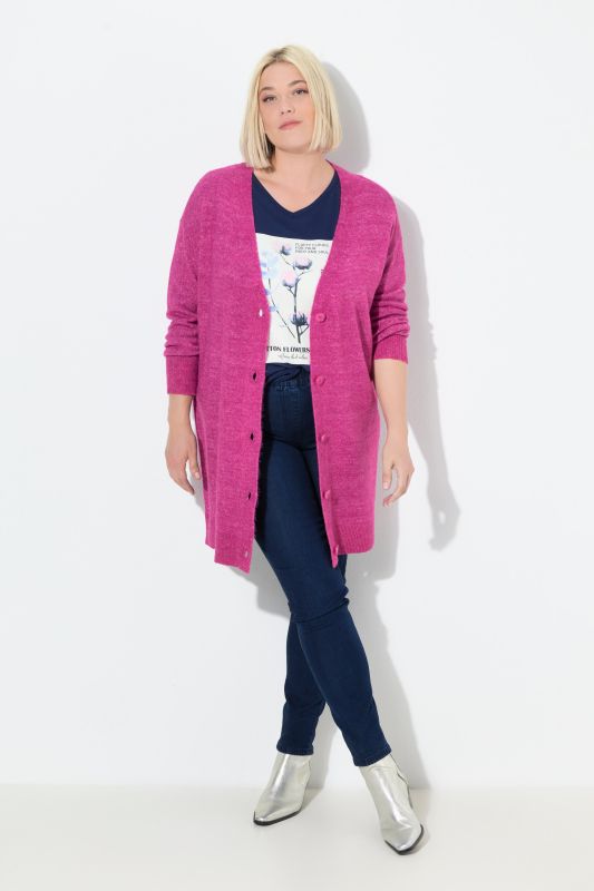 Cardigan col en V et patte de boutonnage, coupe Boxy