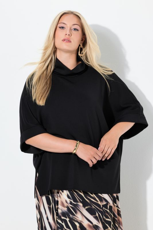 Poncho en molleton oversize, col montant et manches courtes, modal mélangé