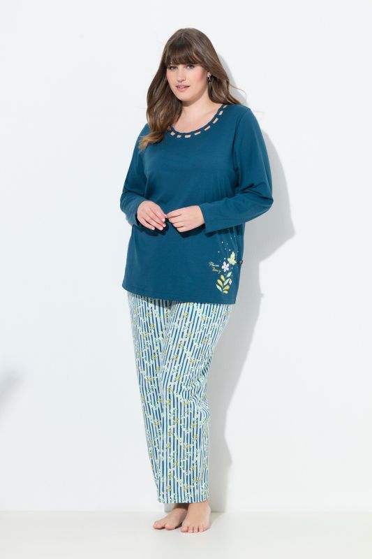 Pyjama col rond et manches longues, poches et motif floral
