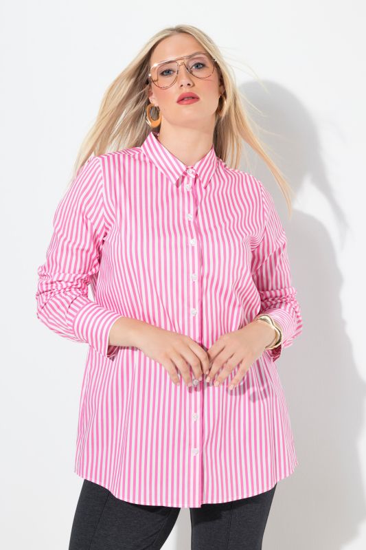 Chemisier à rayures, matière stretch, col chemise et manches longues