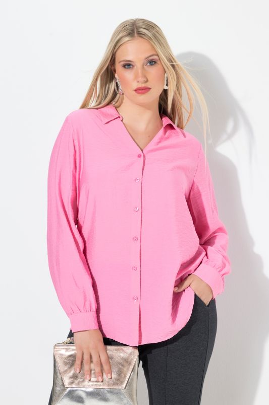 Chemisier en tissu texturé, manches longues et col chemise