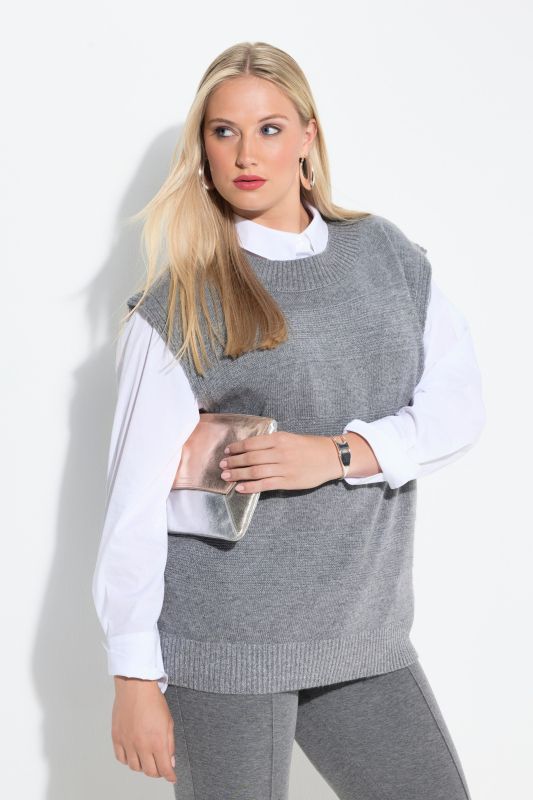 Pull sans manches, col rond, maille horizontale avec effet scintillant